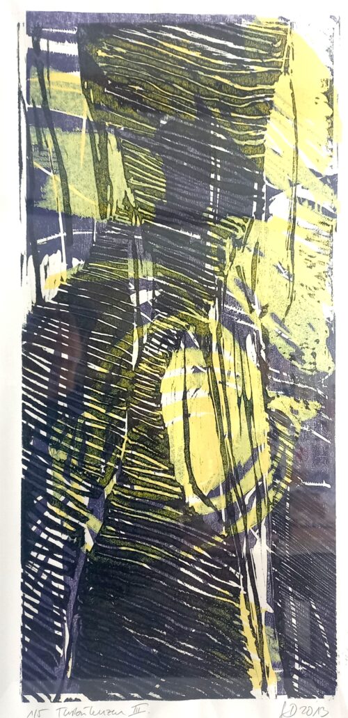 Gabi Dahl, Turbulenzen III (violett), 2013, Farbholzschnitt, 40 x 60 cm (gerahmt)